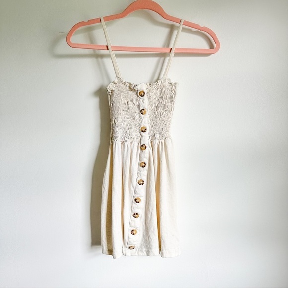 Missguided Cream Button front Smocked Ultra mini Dress sz 0 - Picture 1 of 4